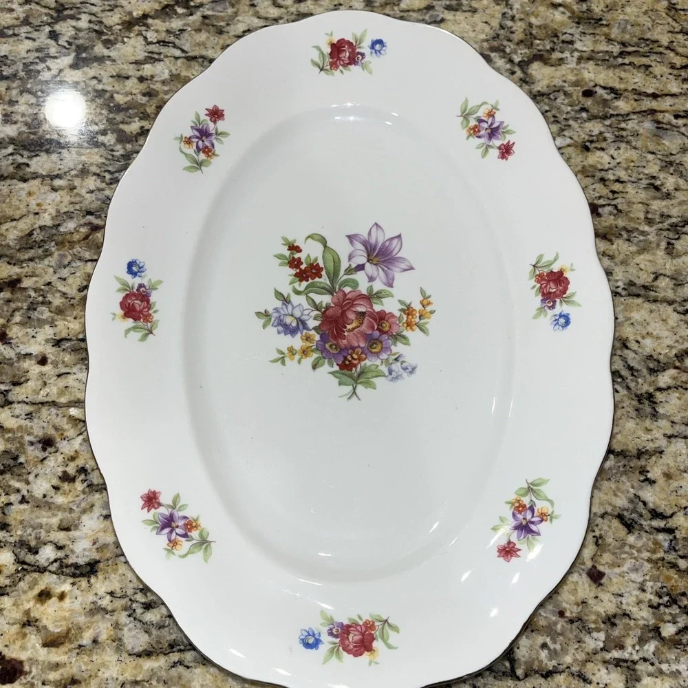 Vintage Favolina Floral Flowers Spring Bouquet Oval Platter made in Poland